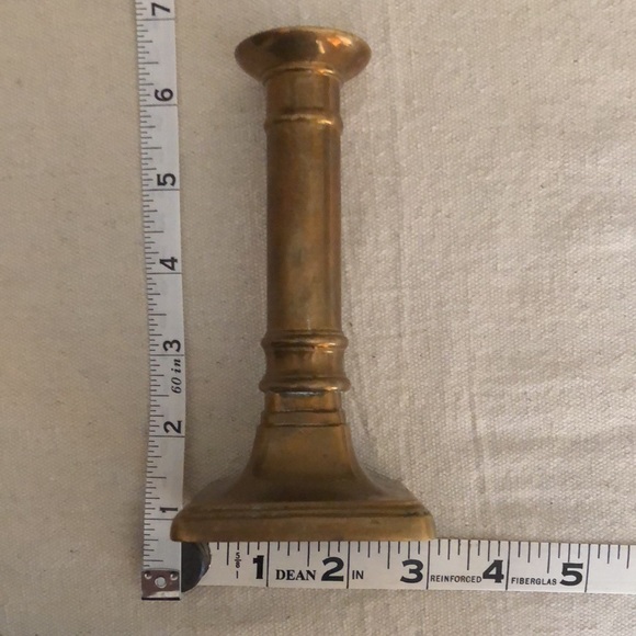 Vintage small brass candle stick square base approx 5.5” tall patina decor - Picture 7 of 8